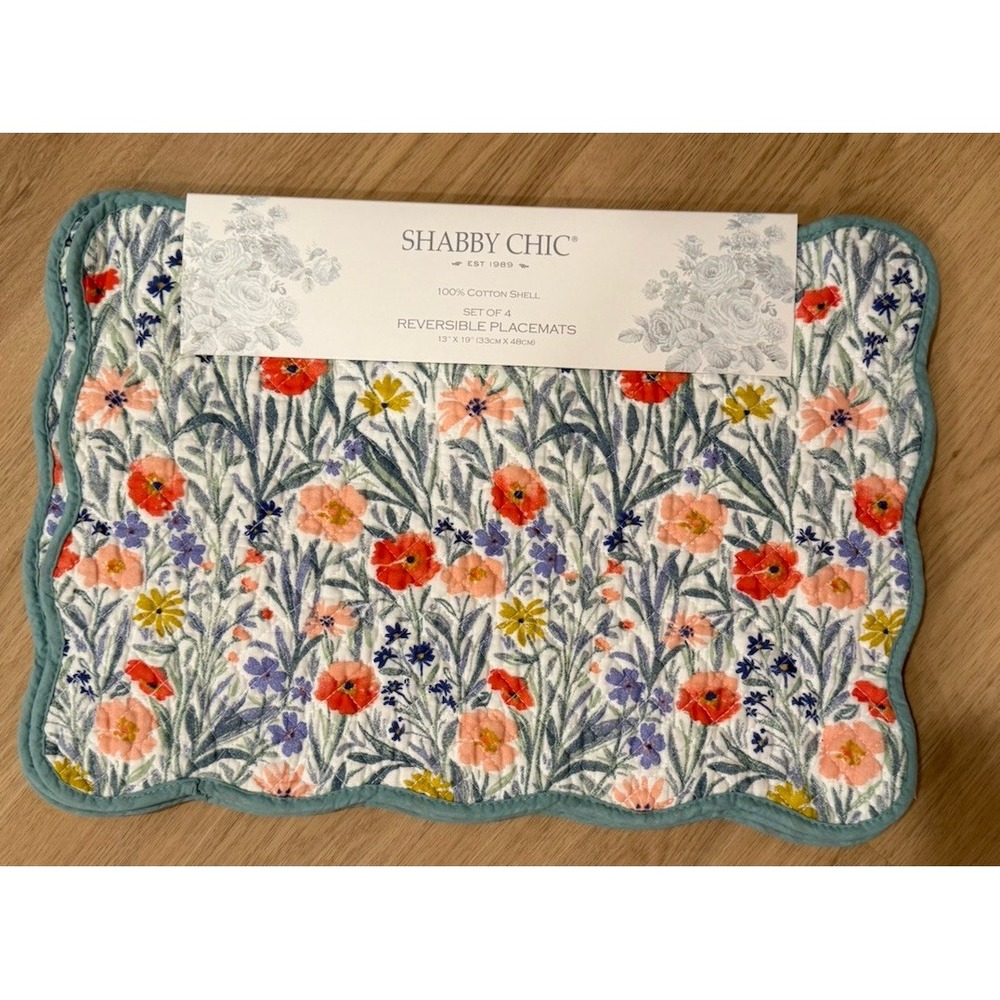 Shabby‎ Chic Reversible Placemats Floral Quilted New Table Linens